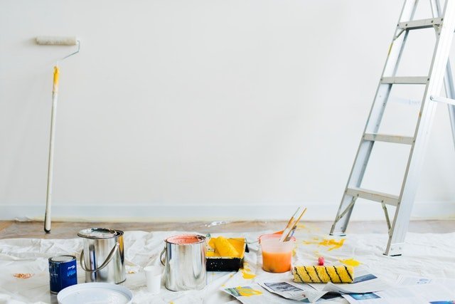 Painting supplies in room