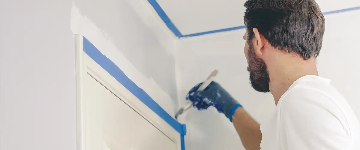 Man painting a wall with precision using a paintbrush, preparing home for a fresh coat of paint.